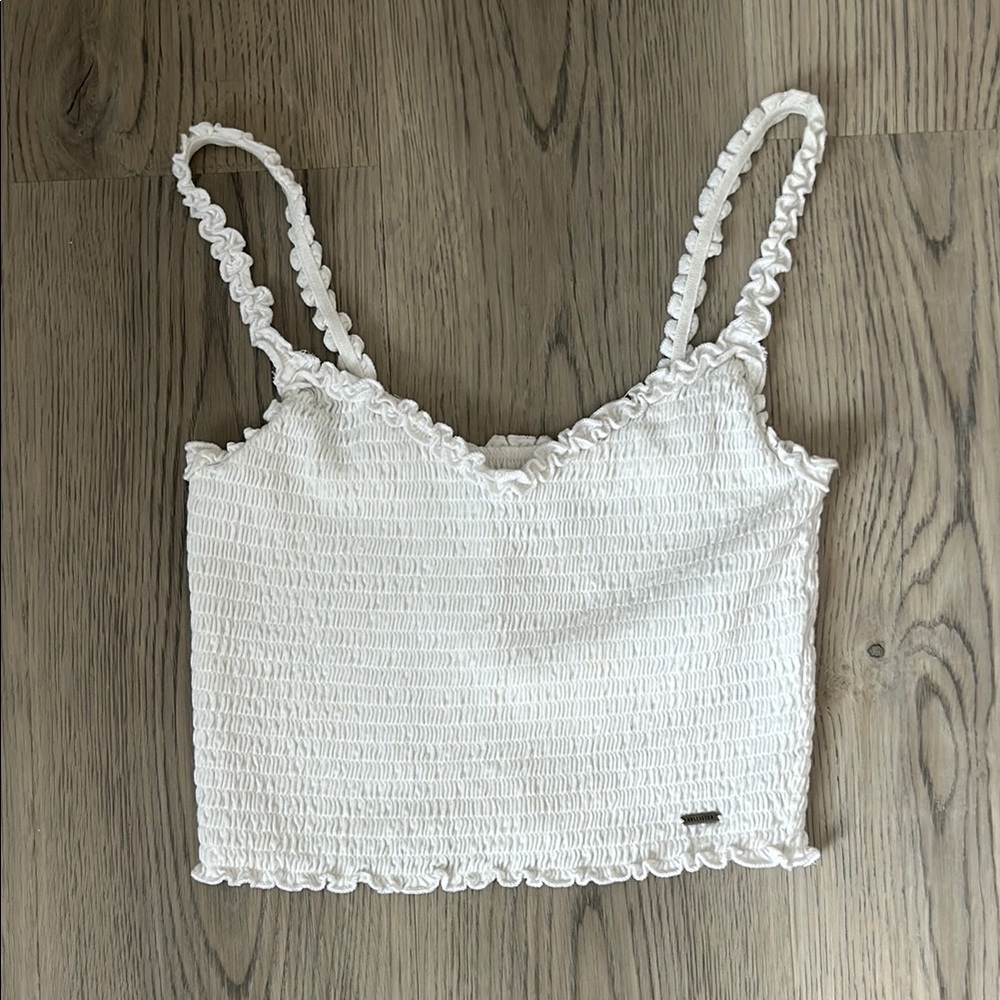 Hollister White Smocked Ruffle Tank Top
